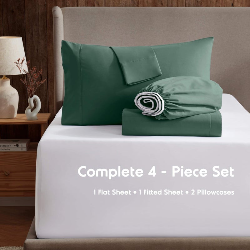 Nestl King Sheet Set - Luxury 1800 Ultra-Soft Microfiber King Bed Sheets - Double Brushed - Deep Pockets - Easy Fit - 4 Piece Set - Bedding Sheets & Pillowcases (King, Dark Green) - Image 2
